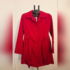 London Fog Red Trench Coat S | Belted Button Front Jacket | Classic Spring Coat